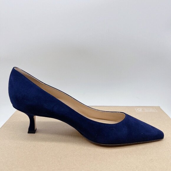 MANOLO BLAHNIK Srila Low Heel Pumps Navy Blue Suede Pointed Toe EU 38.5 US 8.5 - Picture 9 of 12